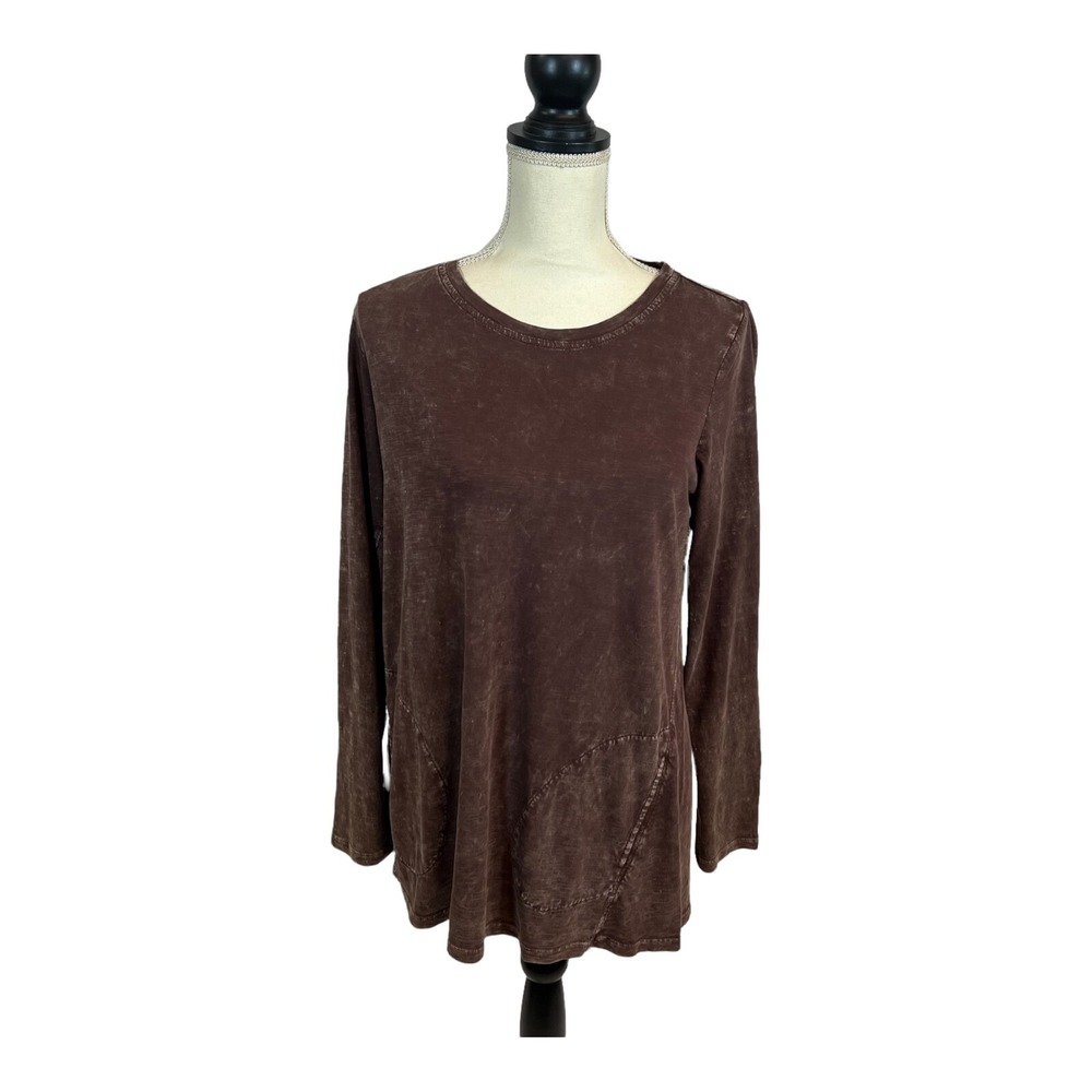 Logo By Lori Goldstein Top Womens S Brown Acid Wash Cotton Tunic Casual Lounge
